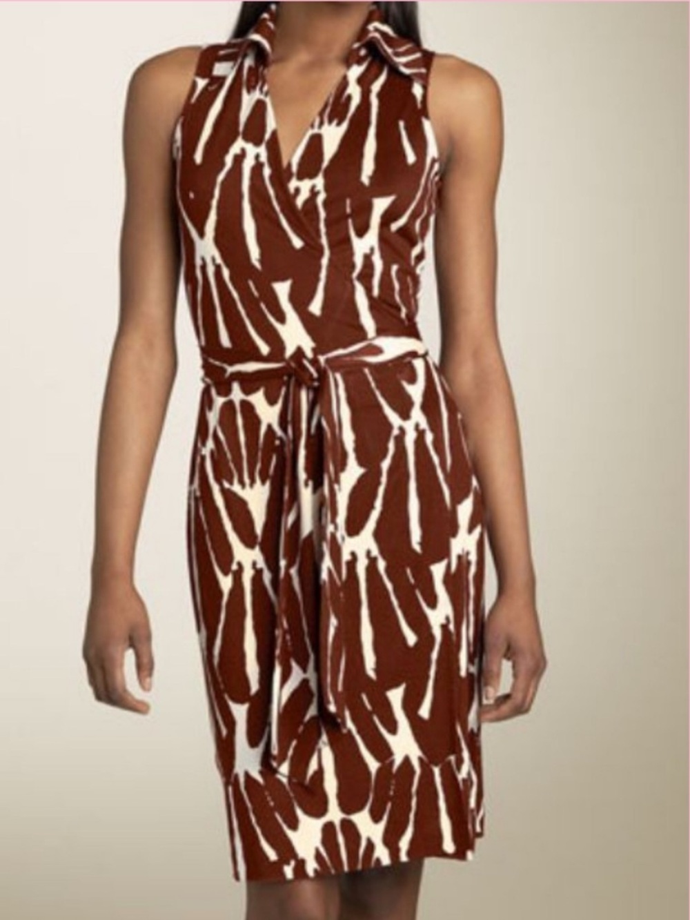 Diane von Furstenberg Sleeveless Silk Collared Wrap Dress Abstract Zebra Print